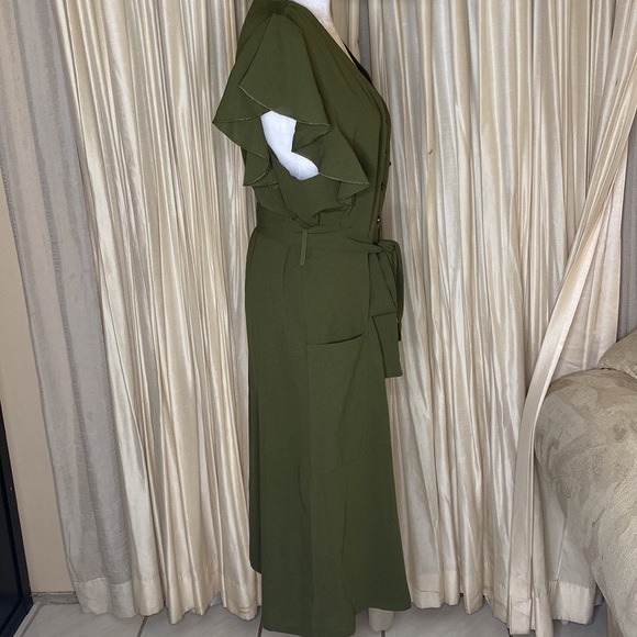 Olive Green Tie waist Dress - Picture 4 of 12